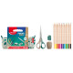 Trousse garnie SMILING PLANET (16 pièces) - (1 Trousse + 1 Taille crayon + 1 gomme + 1 ciseaux Shape 16cm + 12 crayons de coule